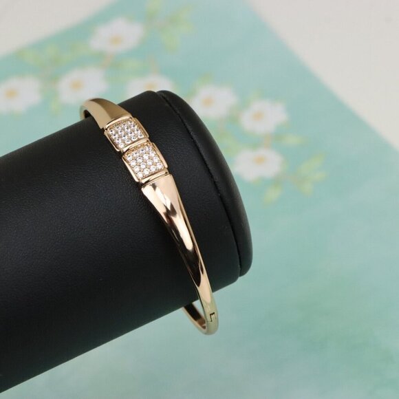 Elegant Rose Gold Bangle with Twin Pave Diamond Accent Detailing, XPBL0513 - Picture 8 of 12